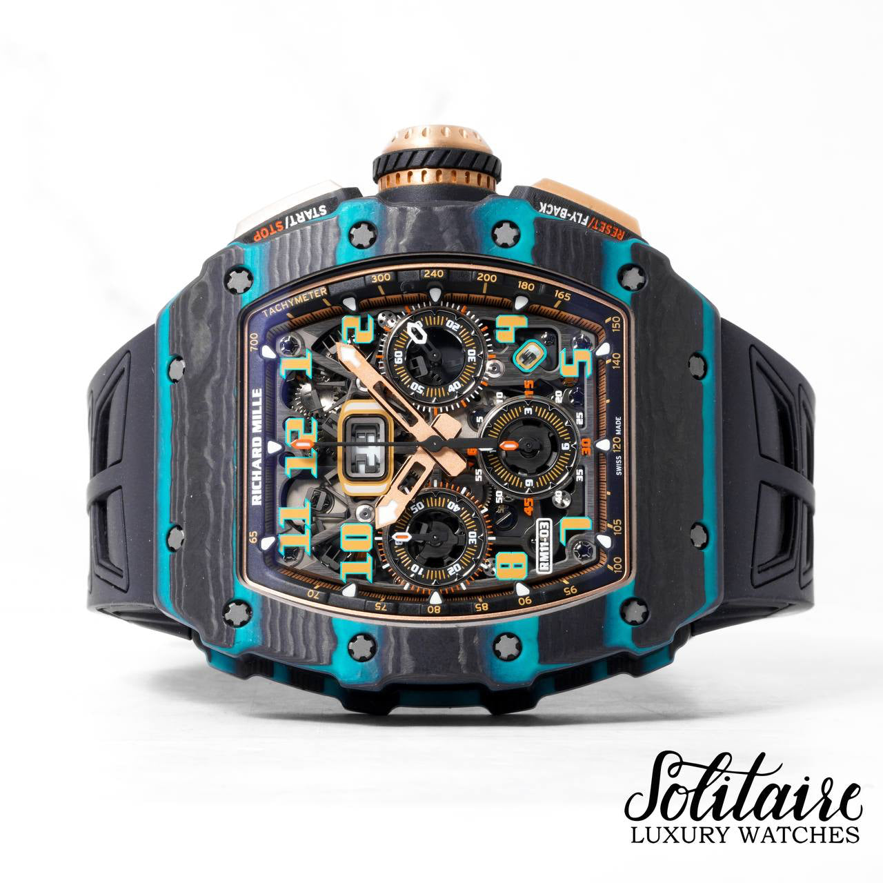 LIKE NEW Richard Mille Ultimate Edition Flyback Chronograph Carbon Turquoise Quartz TPT RM11-03
